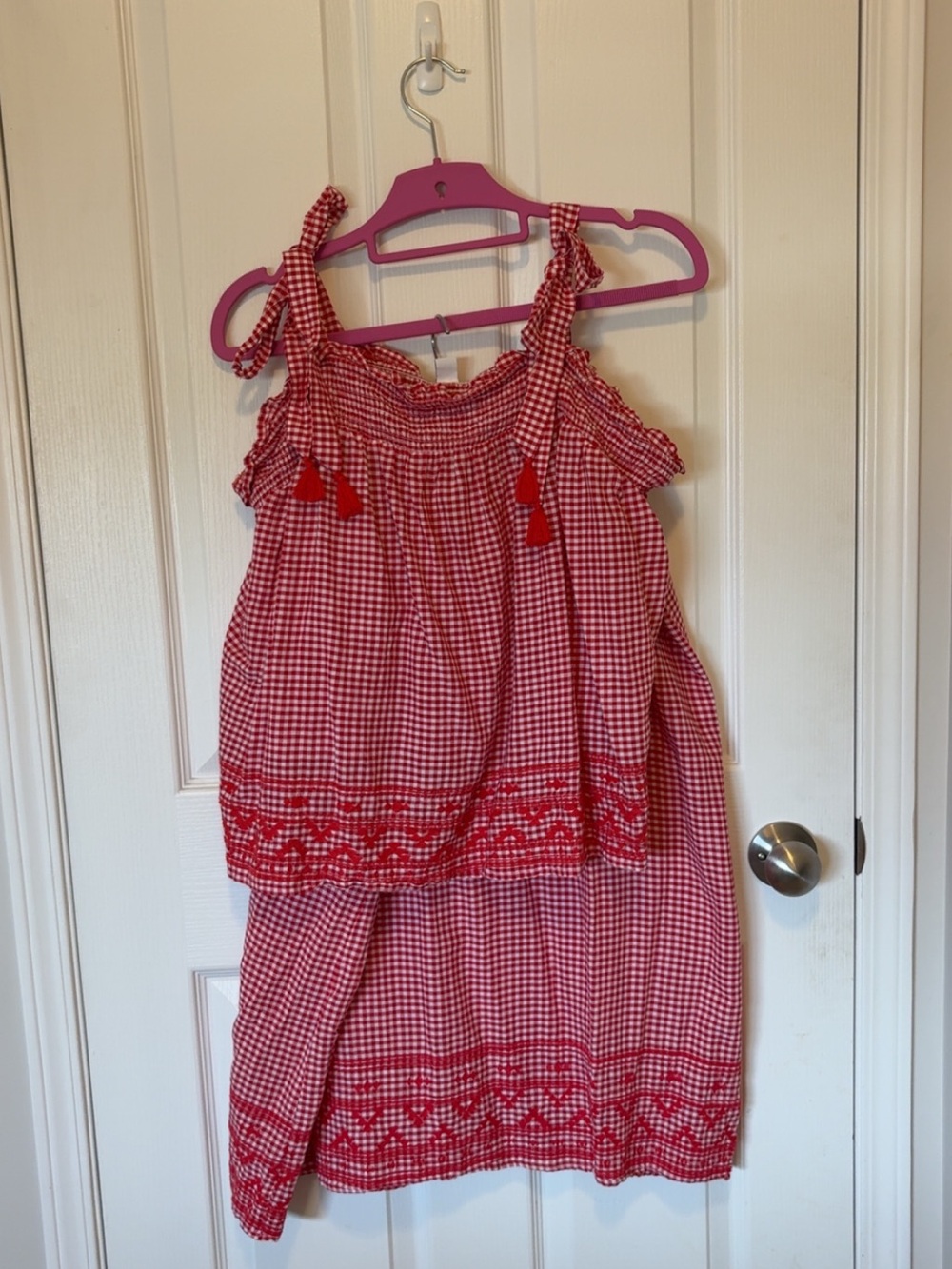 Gingham Embroidered Skirt Set
